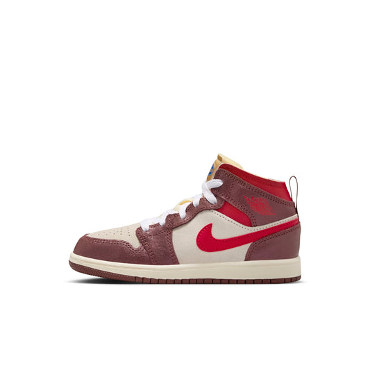 Air Jordan Preschool Retro 1 Mid Se 'Bread Butter & Sole' Sneakers