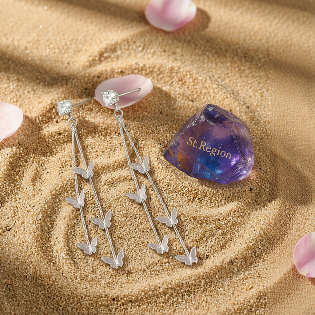 Cubic Zirconia & Silvertone Butterfly Double-Strand Drop Earrings