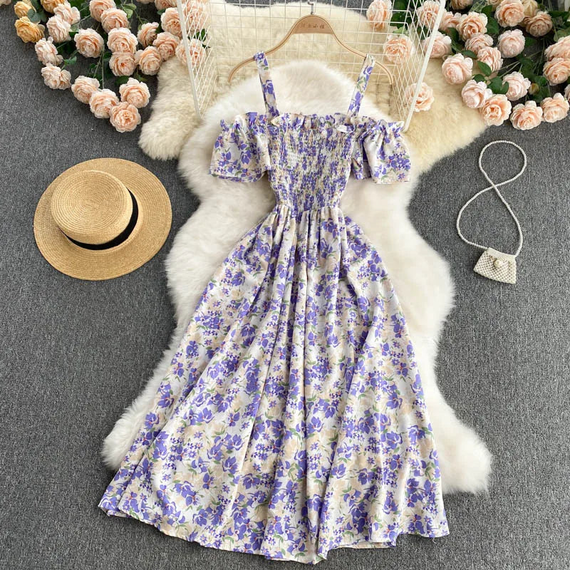Summer 2026 Midi Dress Women Casual Off Shoulder Short Sleeve Vacation Beach Robe Female Clothing