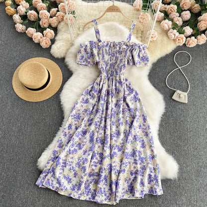 Summer 2026 Midi Dress Women Casual Off Shoulder Short Sleeve Vacation Beach Robe Female Clothing