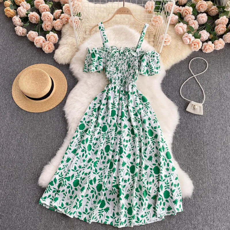 Summer 2026 Midi Dress Women Casual Off Shoulder Short Sleeve Vacation Beach Robe Female Clothing