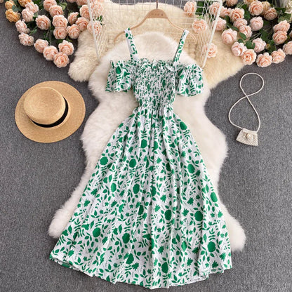 Summer 2026 Midi Dress Women Casual Off Shoulder Short Sleeve Vacation Beach Robe Female Clothing