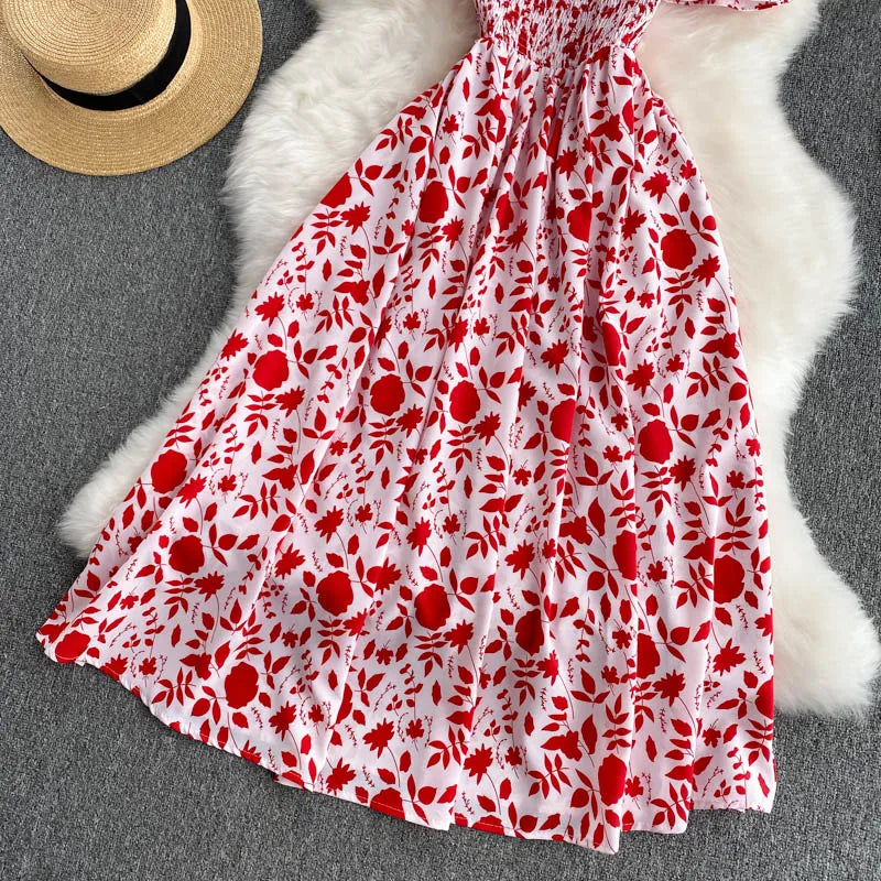Summer 2026 Midi Dress Women Casual Off Shoulder Short Sleeve Vacation Beach Robe Female Clothing