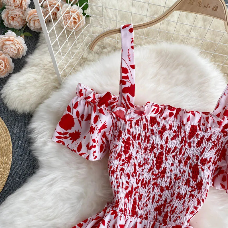 Summer 2026 Midi Dress Women Casual Off Shoulder Short Sleeve Vacation Beach Robe Female Clothing
