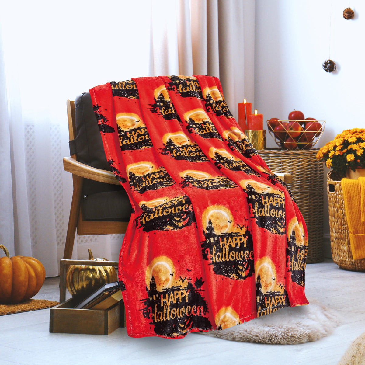 Elegant Comfort Halloween Theme Fleece Throw Blankets  - Velvety Feel, 50 x 60 inches