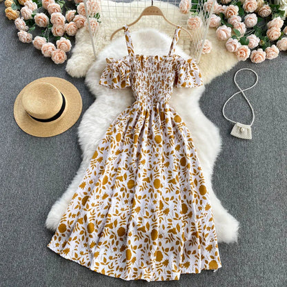 Summer 2026 Midi Dress Women Casual Off Shoulder Short Sleeve Vacation Beach Robe Female Clothing