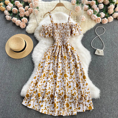 Summer 2026 Midi Dress Women Casual Off Shoulder Short Sleeve Vacation Beach Robe Female Clothing