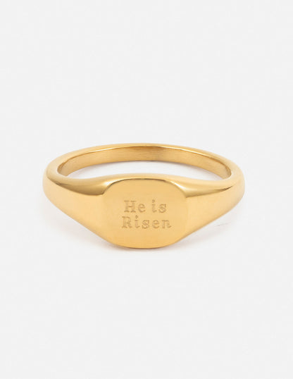 Elevated Faith He Is Risen Signet Ring