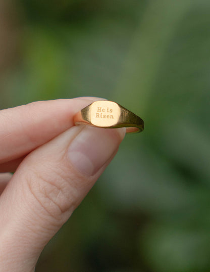Elevated Faith He Is Risen Signet Ring