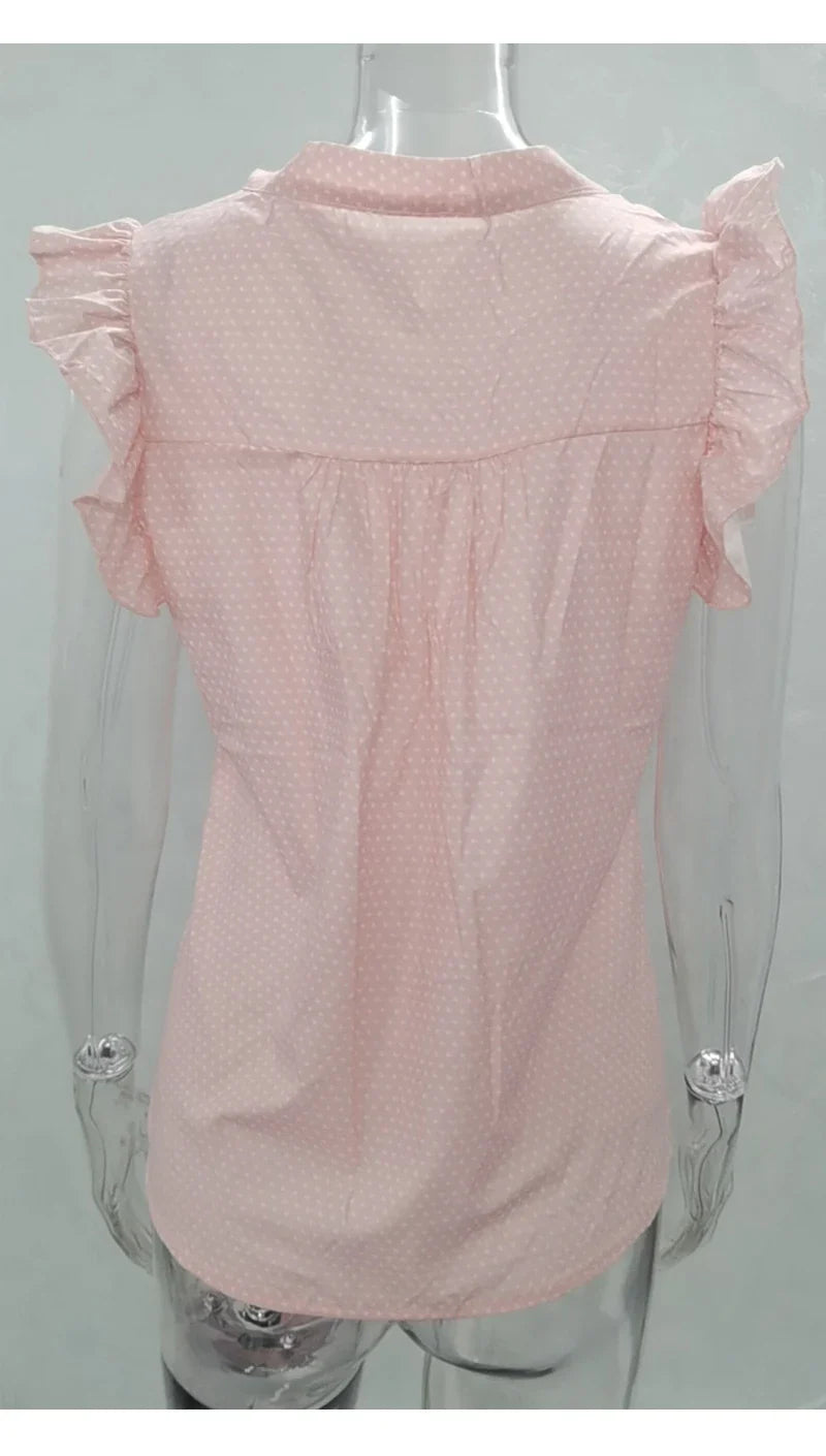 Women Summer Elegant Ruffles Sleeveless Polka Pot Lace Up Tie Bow Blouses and Shirts Casual Oversize Tops Pullover Tunic 2026