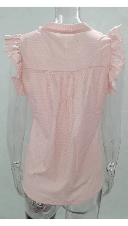 Women Summer Elegant Ruffles Sleeveless Polka Pot Lace Up Tie Bow Blouses and Shirts Casual Oversize Tops Pullover Tunic 2026