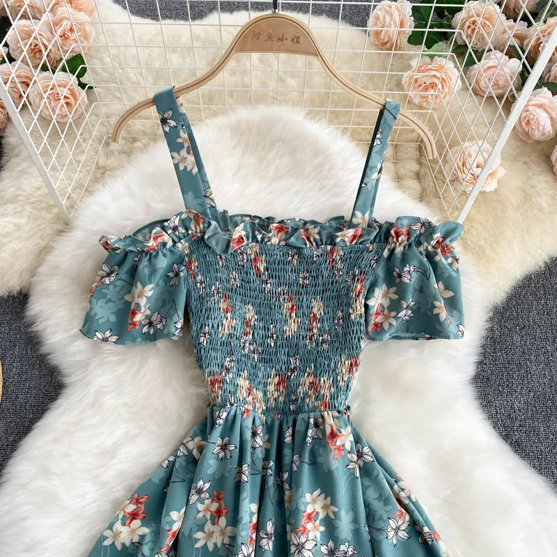 Summer 2026 Midi Dress Women Casual Off Shoulder Short Sleeve Vacation Beach Robe Female Clothing