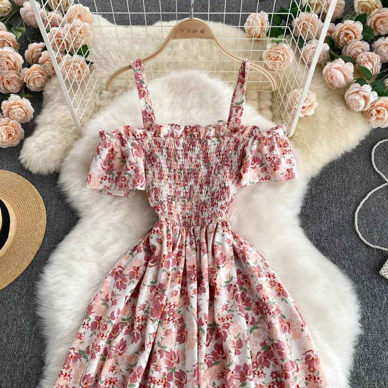 Summer 2026 Midi Dress Women Casual Off Shoulder Short Sleeve Vacation Beach Robe Female Clothing
