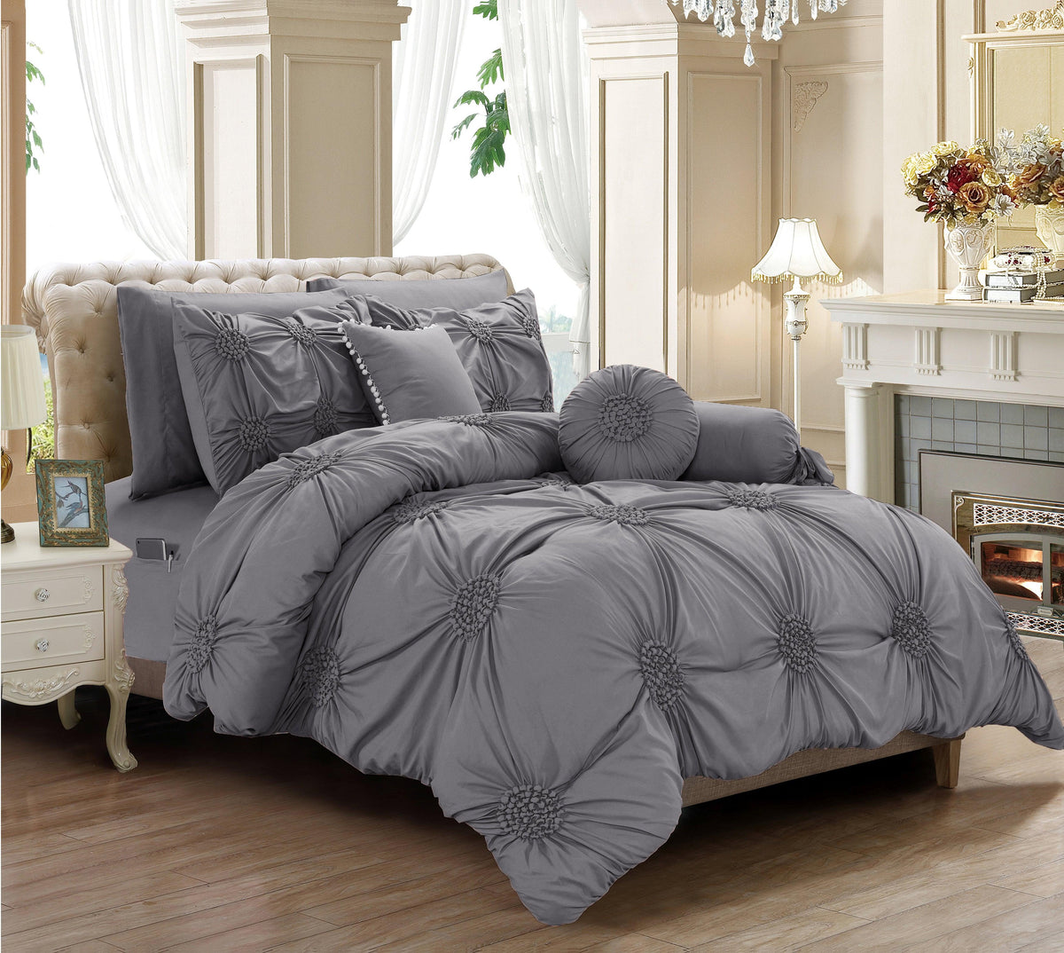 Elegant Comfort 10-Piece Sunflower Comforter Set - Includes 4-Piece Sheet Set with Double Sided Storage Pockets