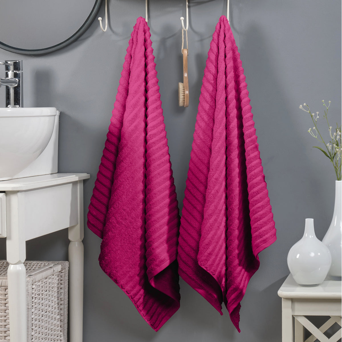 Elegant Comfort 2-Pack Premium Turkish Cotton Corduroy Stripe Bath Towel Set, 27 x 54 inch