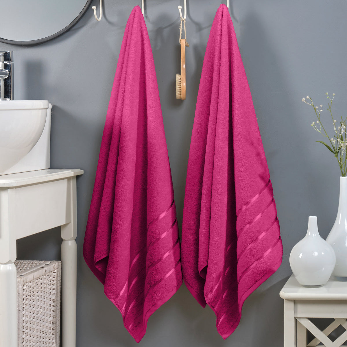 Elegant Comfort 2-Pack Premium Turkish Cotton 4 Lines Stripe Bath Towel Set, 27 x 54 inch
