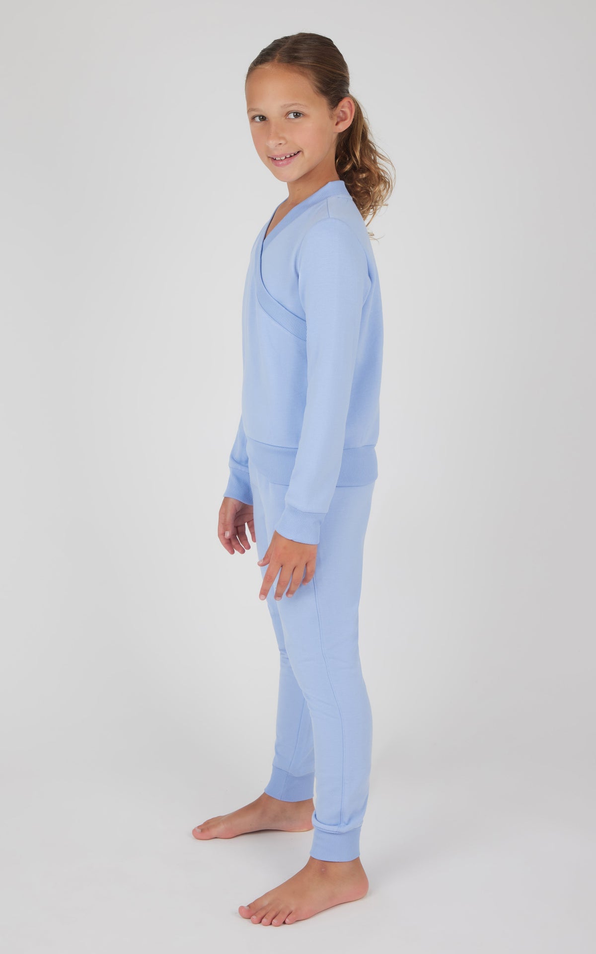 90 Degree by Reflex Girls 2 PC Terry Crossover Long Sleeve Top + Brushed Jogger Set