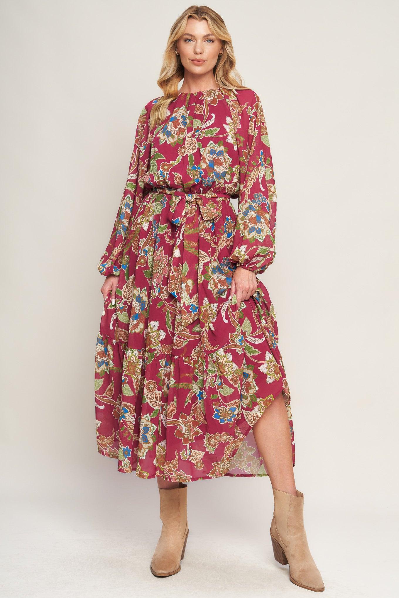 Florally Chic Woven Midi Dress