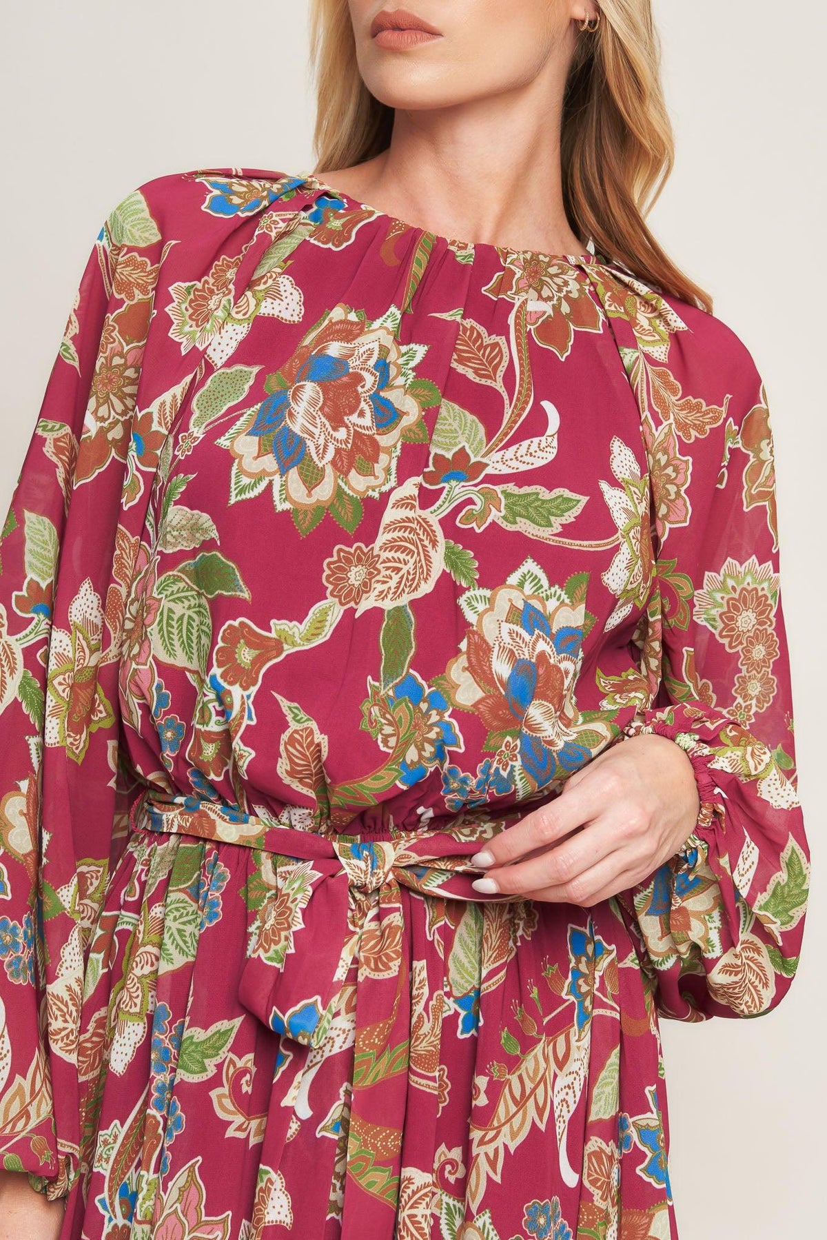 Florally Chic Woven Midi Dress
