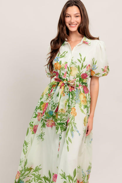 Fresh Blossom Ivory Woven Midi Dress