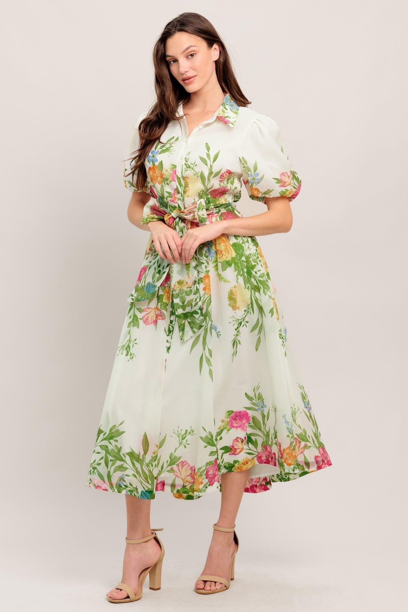 Fresh Blossom Ivory Woven Midi Dress