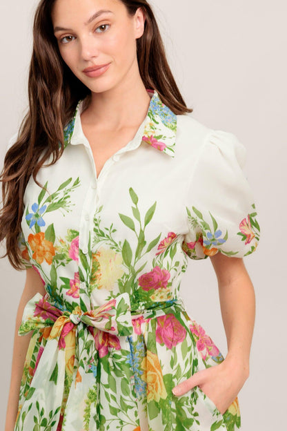 Fresh Blossom Ivory Woven Midi Dress