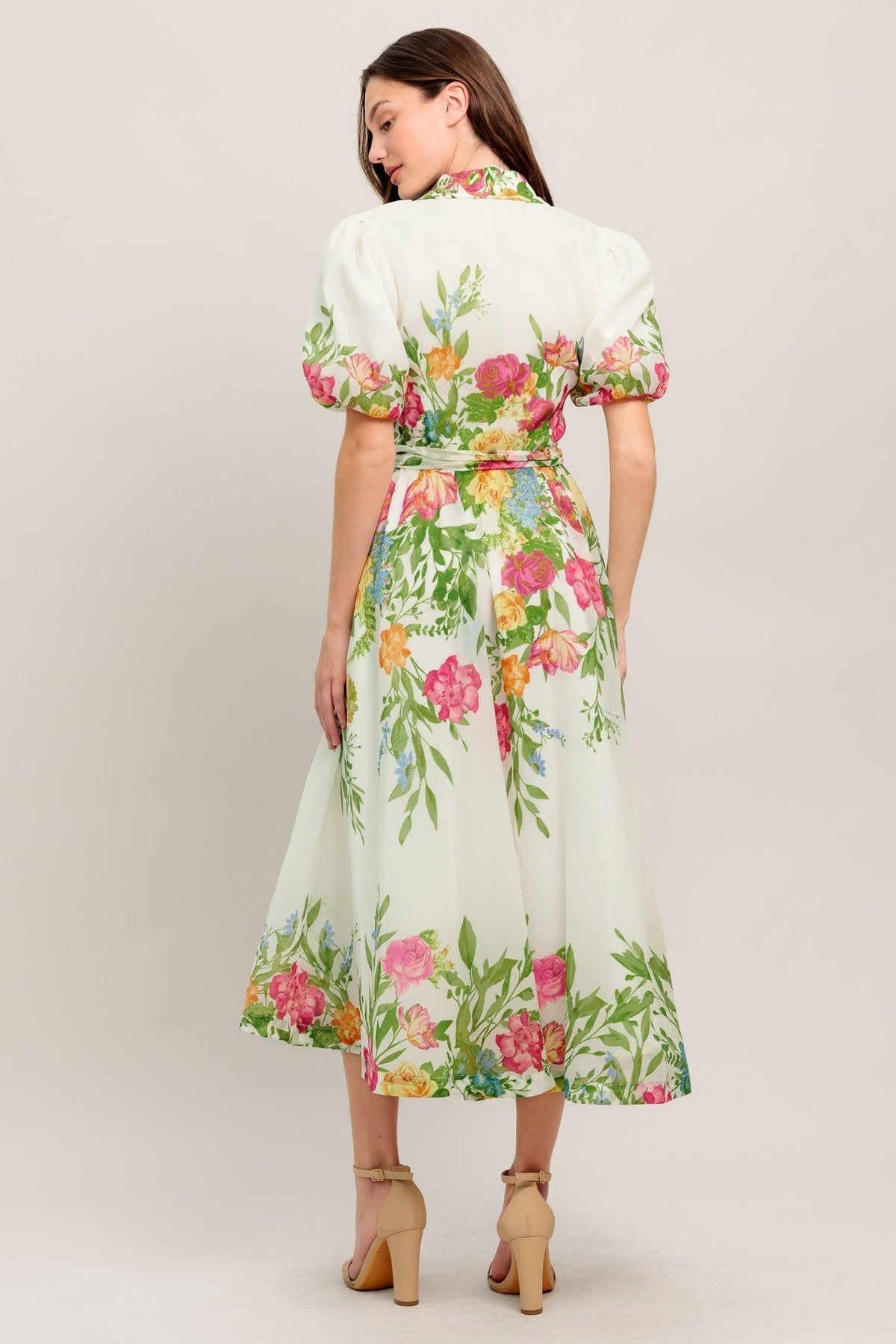 Fresh Blossom Ivory Woven Midi Dress