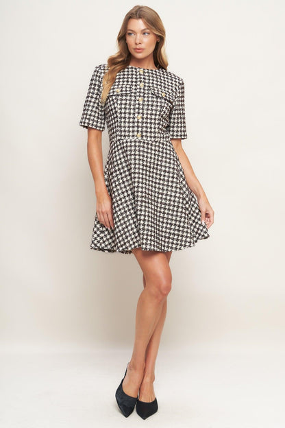 Elegant Check Tweed Mini Dress