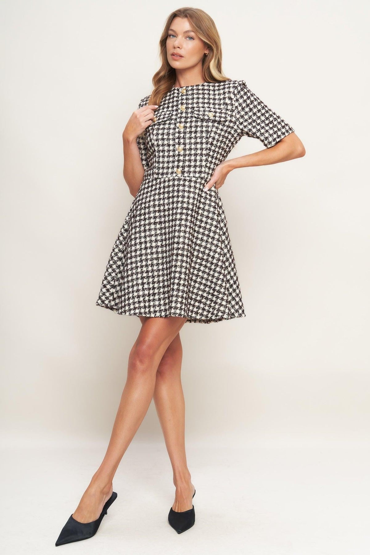 Elegant Check Tweed Mini Dress