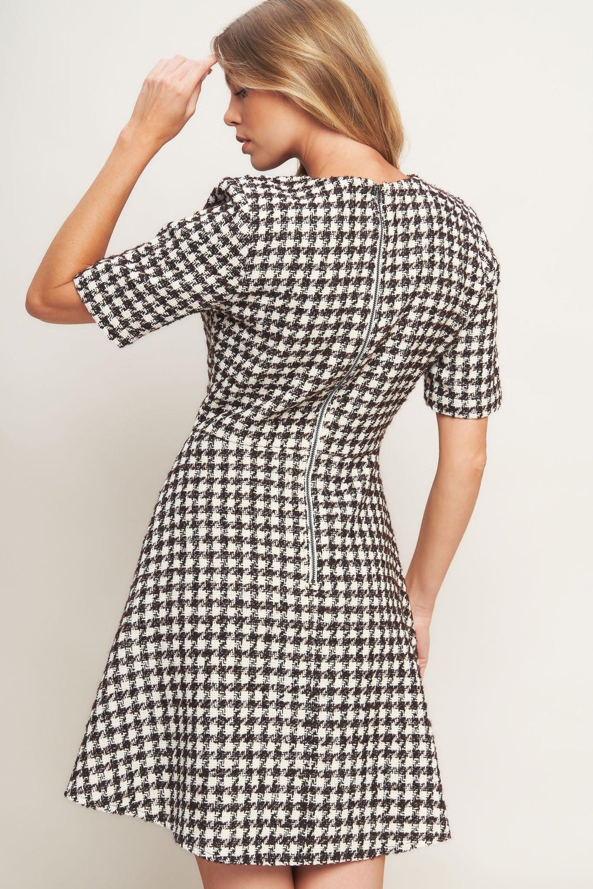 Elegant Check Tweed Mini Dress