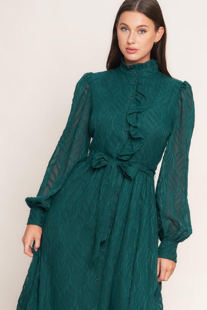 Emerald Whisper Woven Midi Dress
