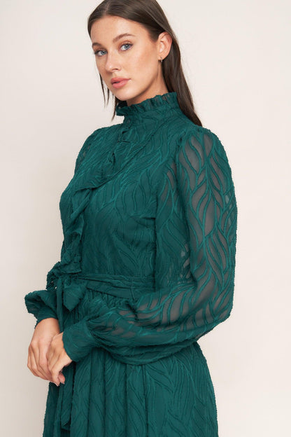 Emerald Whisper Woven Midi Dress