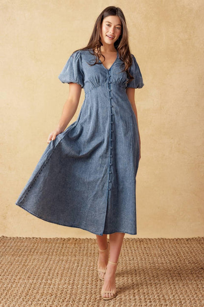 Forever Mine Light Weight Denim Midi Dress