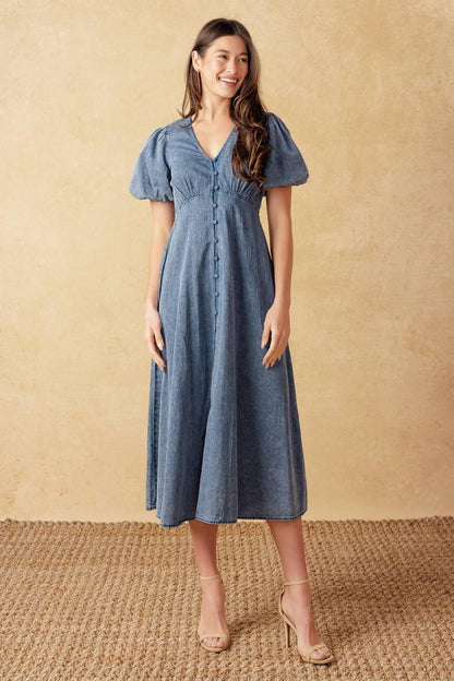 Forever Mine Light Weight Denim Midi Dress
