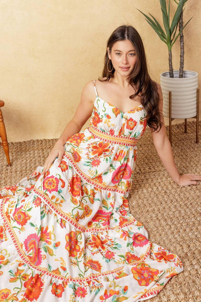 Easy on Me Ivory Red Midi Dress