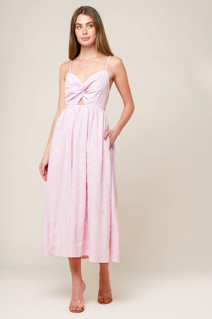 Along the Shore Pink Woven Midi Dress