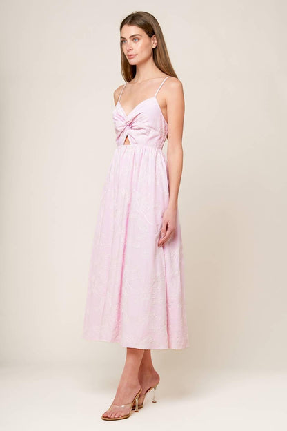 Along the Shore Pink Woven Midi Dress
