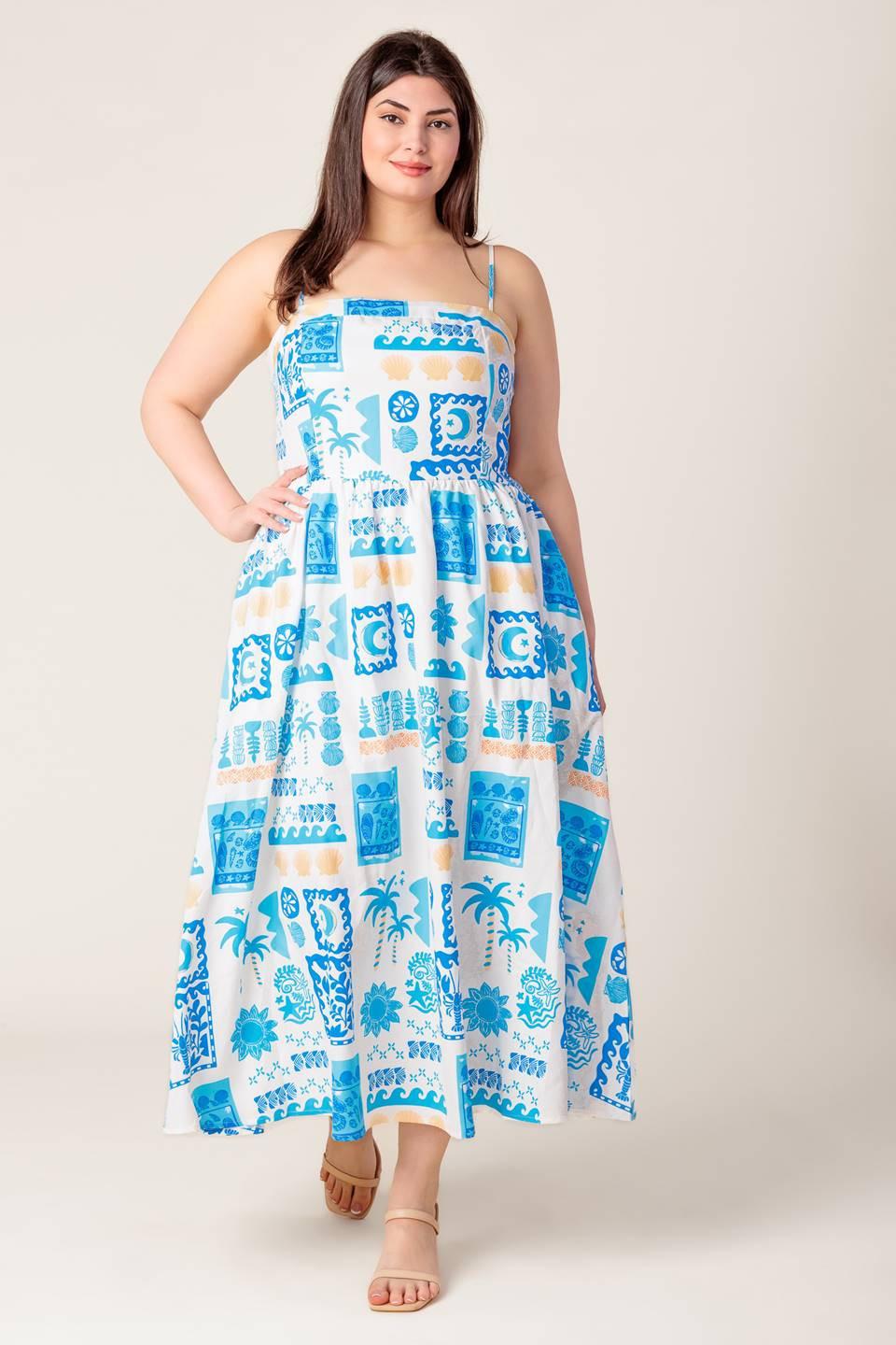 Flower Girl Blue Woven Midi Dress