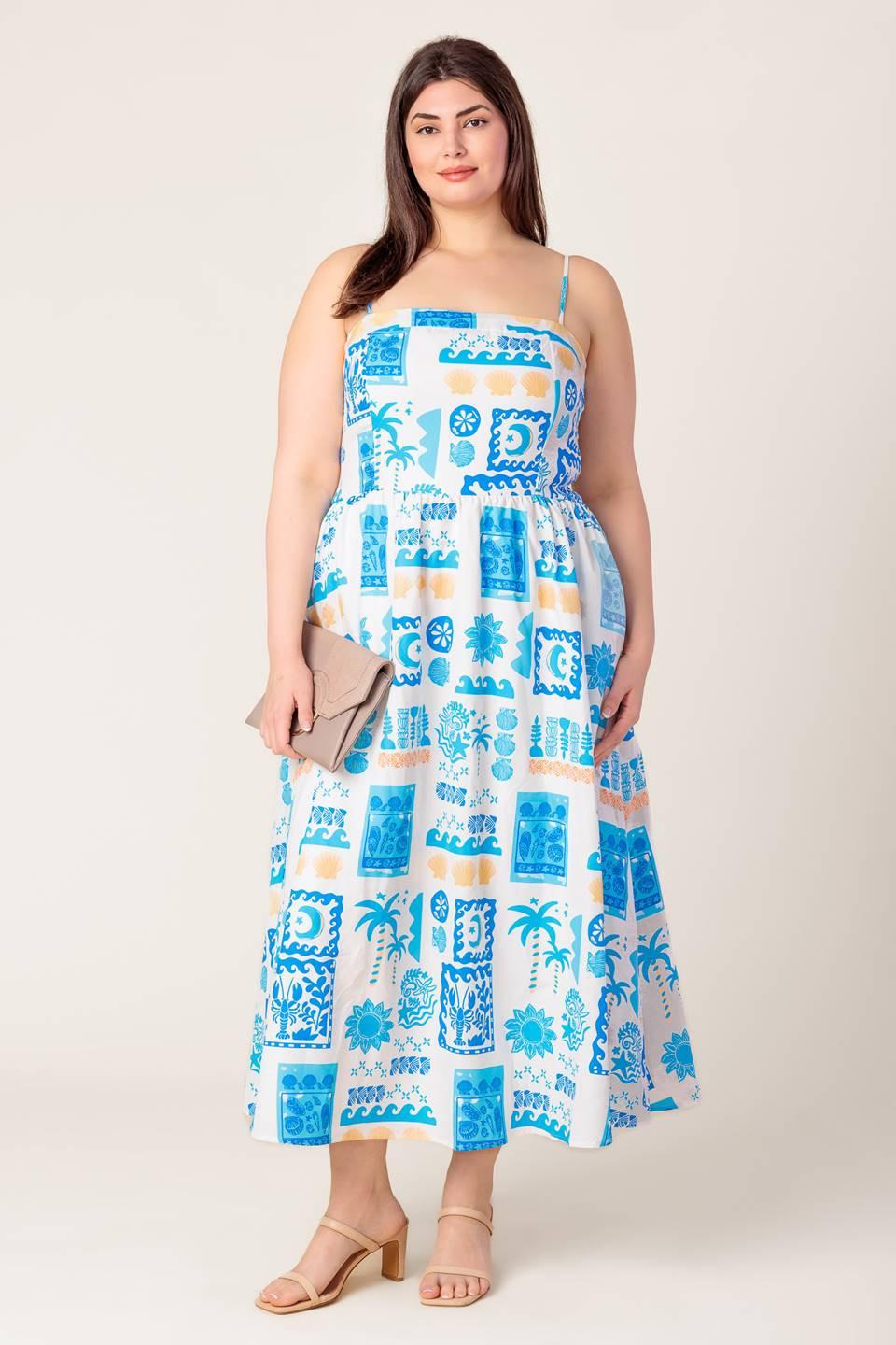 Flower Girl Blue Woven Midi Dress