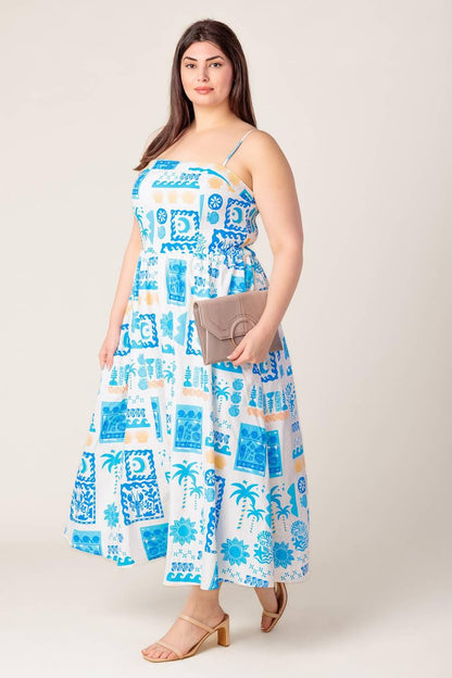 Flower Girl Blue Woven Midi Dress