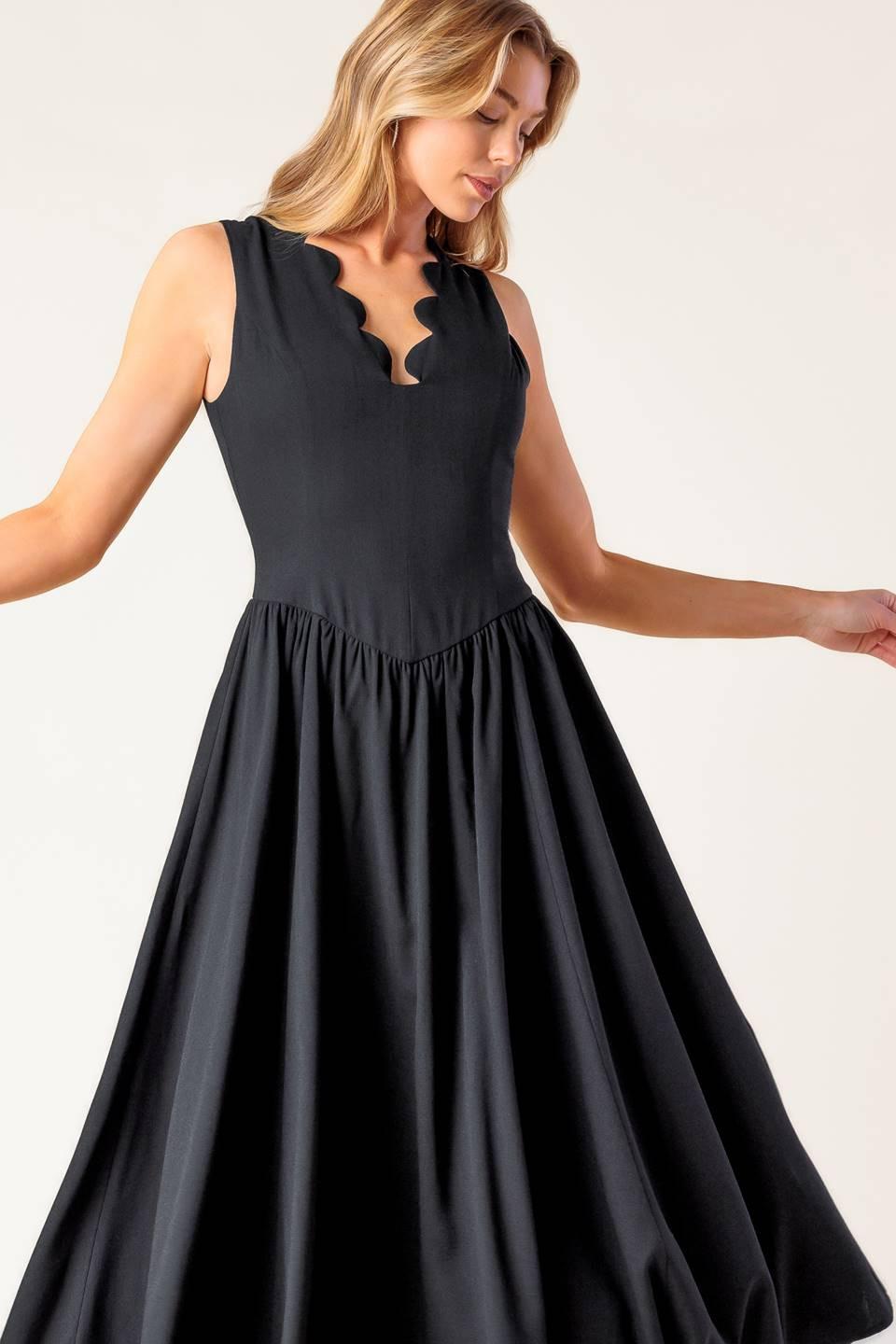 For the Record Black Woven Midi Dress