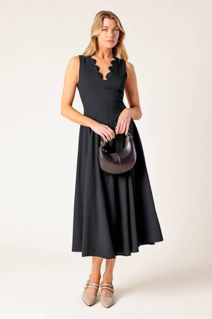 For the Record Black Woven Midi Dress