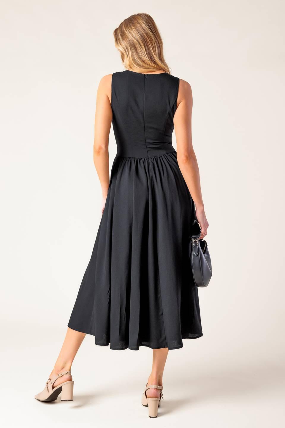For the Record Black Woven Midi Dress
