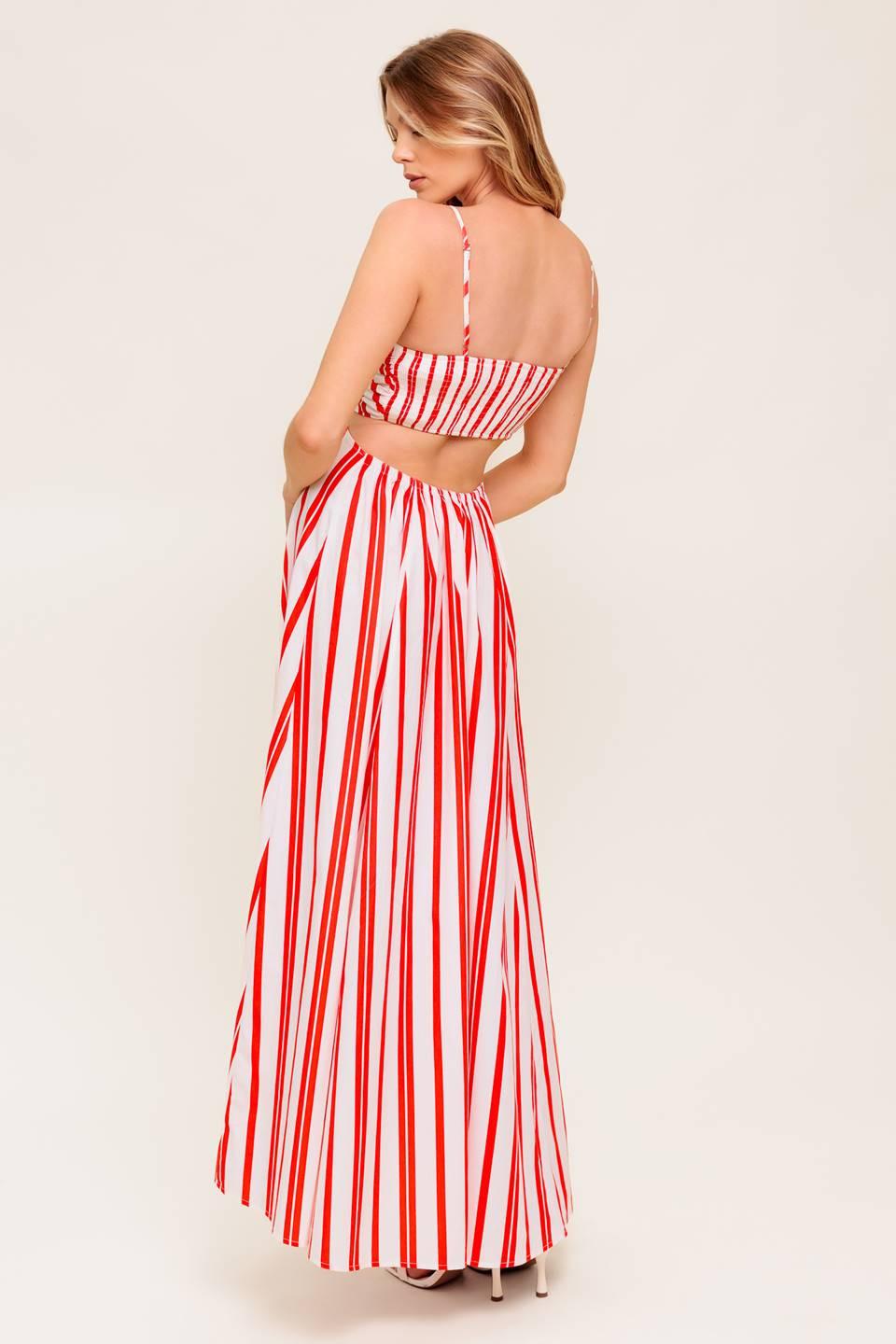 Dream Petals Red Stripe Woven Ankle Dress