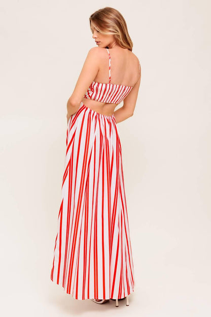 Dream Petals Red Stripe Woven Ankle Dress