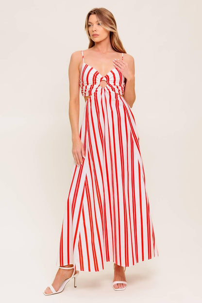 Dream Petals Red Stripe Woven Ankle Dress