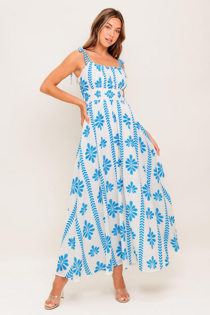 Blue Noir Floral Woven Maxi Dress