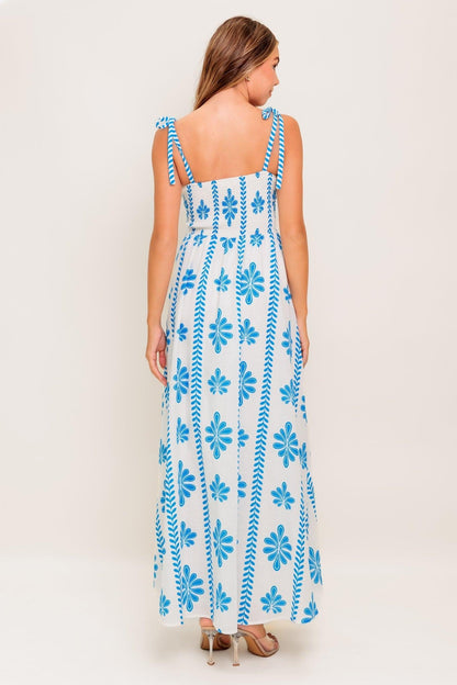 Blue Noir Floral Woven Maxi Dress