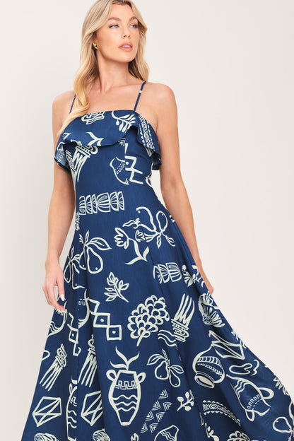 Coastal Sketch Woven Midi Dress