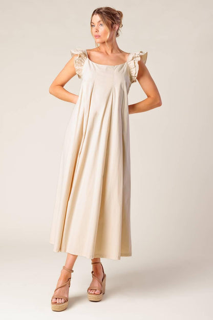 Champagne Toast Taupe Woven Midi Dress